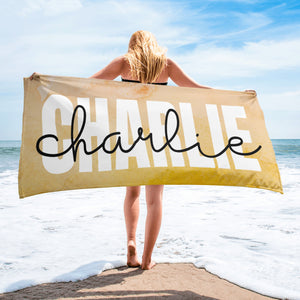 Personalized Yellow & Gold Name Beach Towel